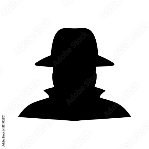 Silhouette of a mysterious figure wearing a hat and a trench coat