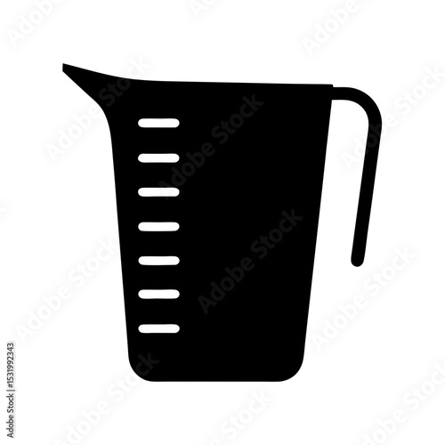 Black and white image of a measuring cup with measurement markings
