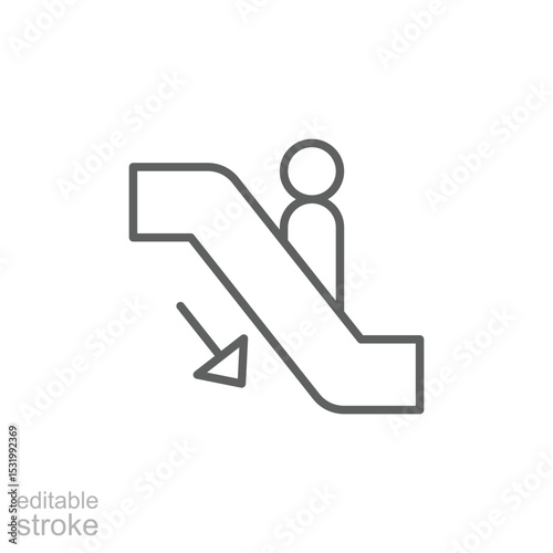 Escalator Down Icon Outline Thin Line Editable Stroke Symbol for Public Transport and Accessibility