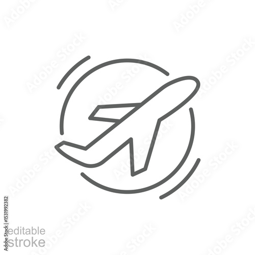 Flying Aircraft Travel Icon Outline Thin Line Editable Stroke Symbol for Aviation and Transport