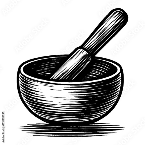 Mortar and Pestle Hand Drawn Black and White Outline Line Art Drawing Illustration