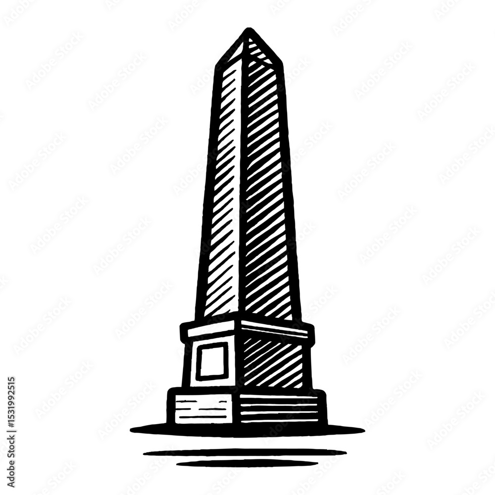 Monument Obelisk Black and White Outline Line Art Drawing Detail Retro Graphic