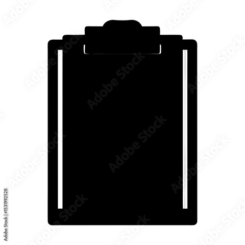 Black silhouette of a clipboard with clean empty paper space ready for use