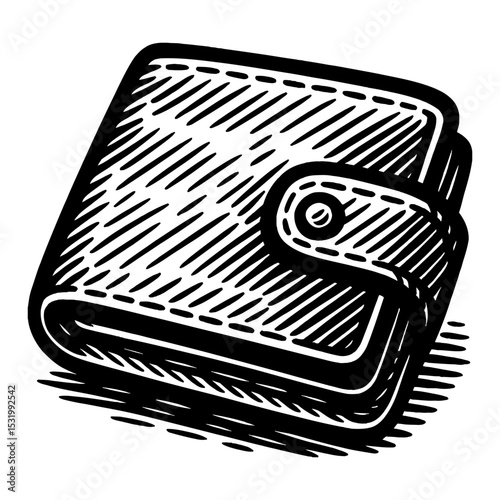 Wallet Black and White Outline Line Art Drawing Style of Wallet with a Button Sketch
