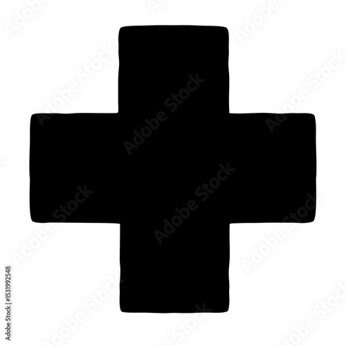 A Black Cross Shape Symbolizing Healthcare or Christianity with Rounded Edges