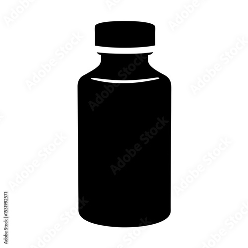 Isolated black filled bottle with cap, design for medicine or chemicals