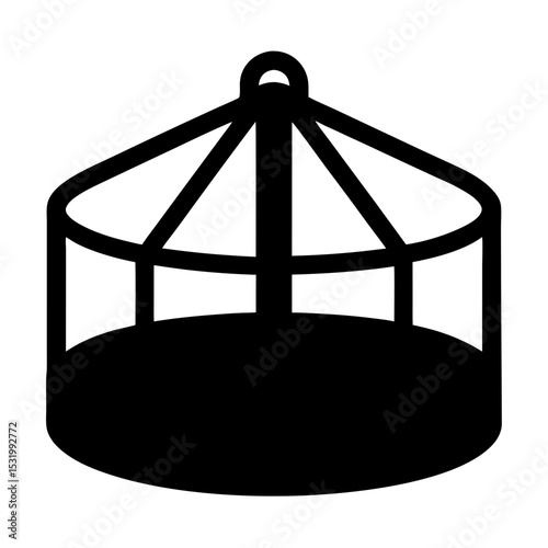 Simple black and white illustration of a hanging circular structure design
