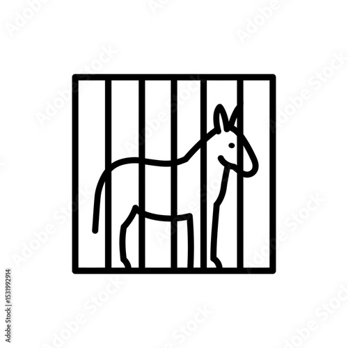 Mule behind thick bars appearing tense