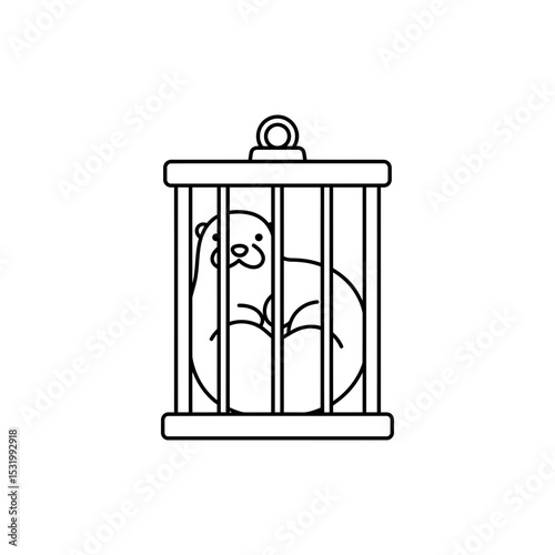 Otter curled inside narrow cage quietly