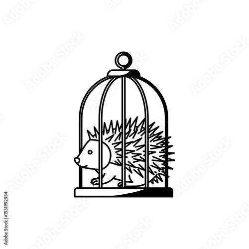 Porcupine inside cage with visible spines
