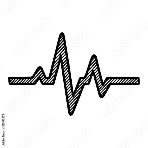 Heartbeat Cardiogram Monitor Pulse Black and White Outline Line Art Drawing Design