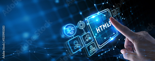 The concept of business, technology, the Internet and the network.  HTML5.