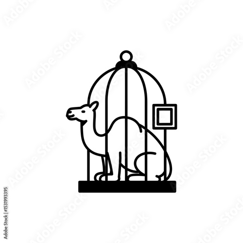  Dromedary Sitting Behind Enclosure Bars