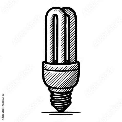 Compact Fluorescent Light Bulb Black and White Outline Line Art Drawing Style Illustration