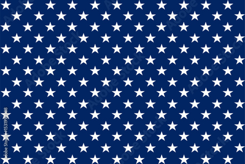  Repeating star pattern in white on deep blue background, great for patriotic themes, decorations, or party backdrops.