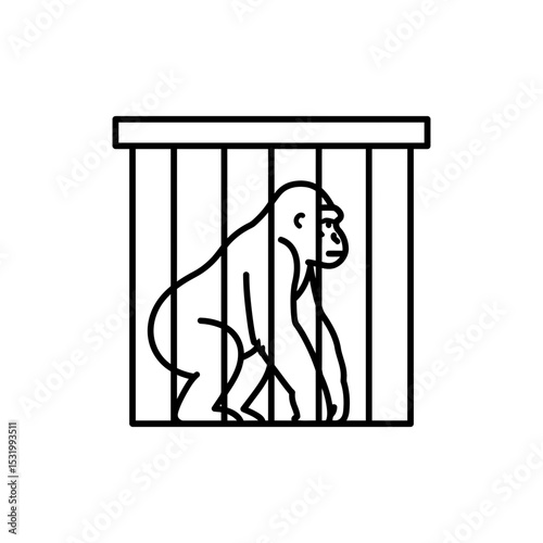 Gorilla crouched inside strong metal cage