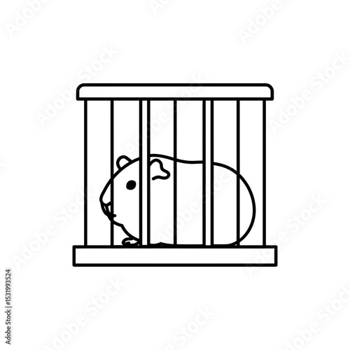 Guinea pig resting calmly behind bars
