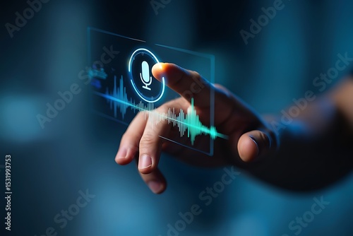 A finger activates a digital voice recorder interface
