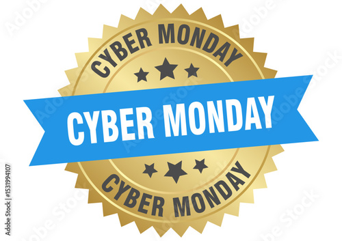 cyber monday. cyber monday round blue and gold label isolated on transparent background