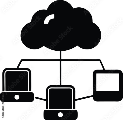 Vector Illustration of Cloud Computing Network silhouette
