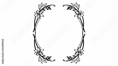 Floral frame with flowers and leaves in black and white for decoration and invitation cards design use created with generated ai