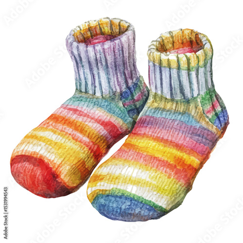 Sock Slippers, watercolor drawing vector, isolated on a white background.