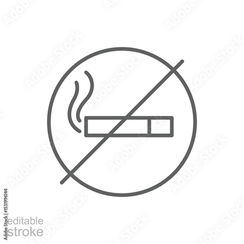 Prohibited Smoking Icon Thin Line Editable Stroke Outline Style for Public Health or Safety Sign