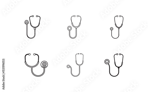 Set of  stethoscope icons in a modern, minimalistic design, representing medical tools for healthcare, diagnostics, and professional use