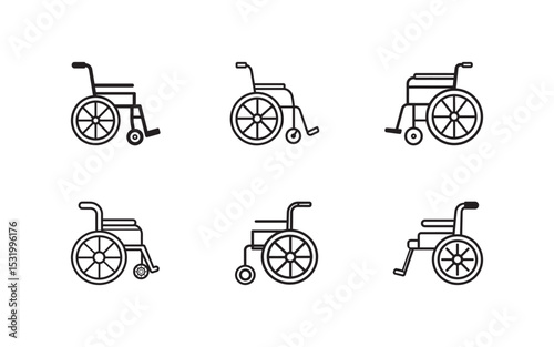 Set of Wheelchair Vector Icons Representing Accessibility and Mobility Assistance

