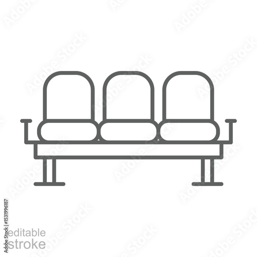 Waiting Area Seat Icon Outline Style Thin Line Editable Stroke Symbol for Public Seating or Lounge