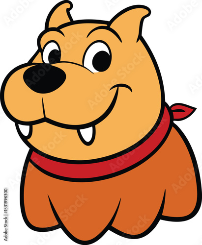 Happy cartoon dog head wearing a red bandana illustration