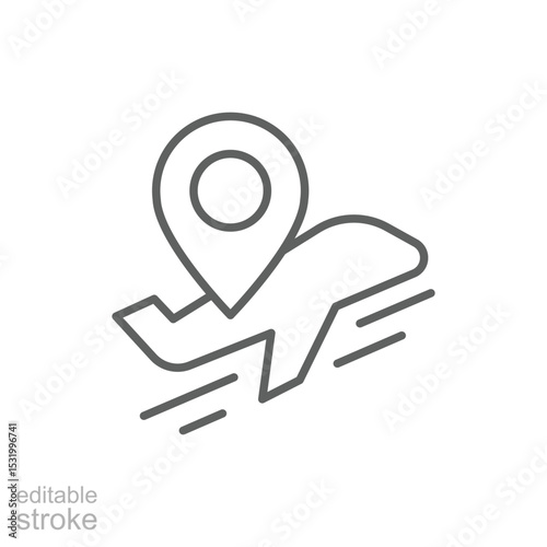 Airplane Tracking Icon Outline Style Thin Line Editable Stroke for Flight Route Location and Travel Concept