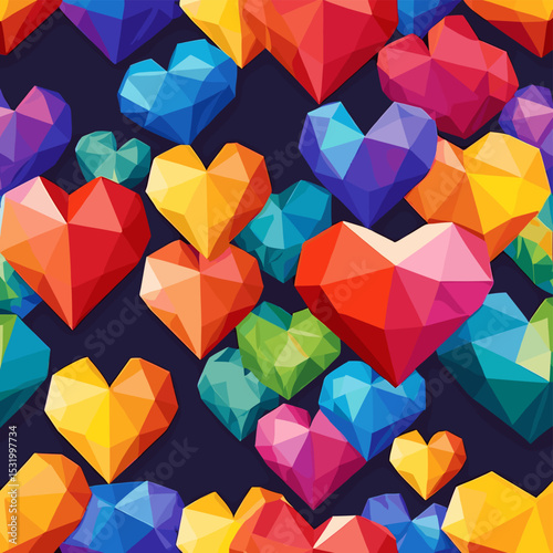 Colorful Geometric Heart Pattern on Dark Background for Modern Design and Creative Projects