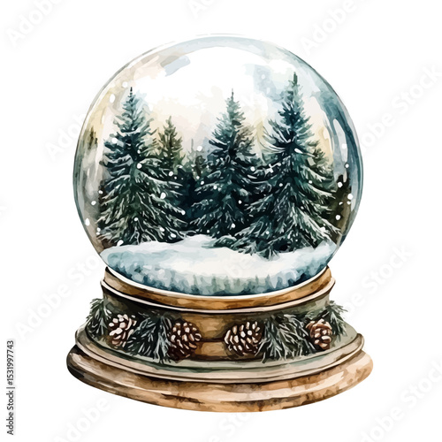 watercolor of Snow Globes, vector, isolated on a white background.