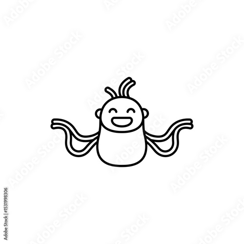 Black Lined Icon of Giggling Creature with Noodle Arms