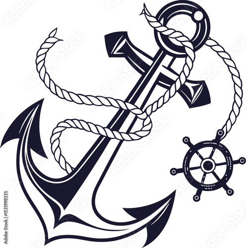 anchor and rope vector icon on white background.