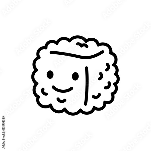 Black Lined Icon of Grinning Cube-Shaped Fluff Creature