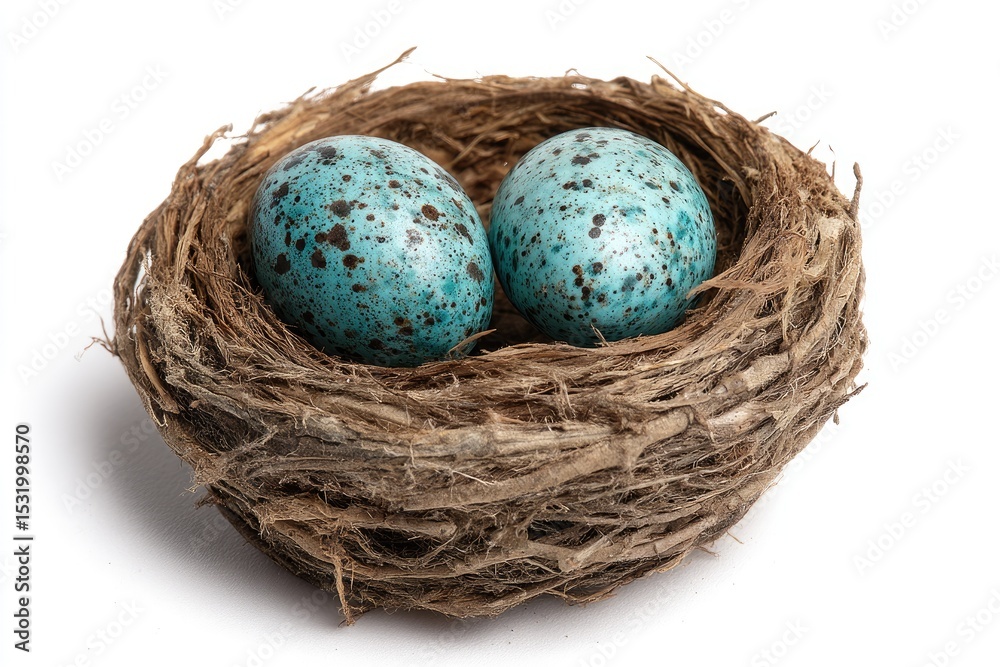 Fototapeta premium Two teal speckled eggs in a nest