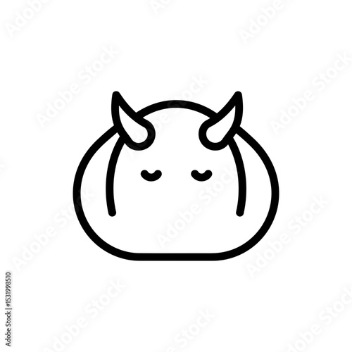 Black Lined Icon of Oval-Shaped Creature with Stubby Horns