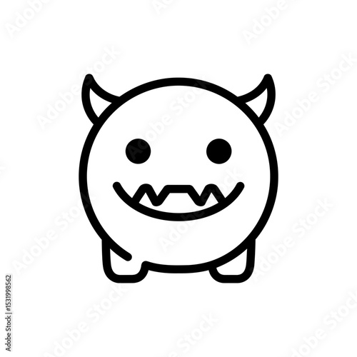Black Lined Icon of Round Monster with Toothy Smile