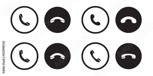 Set of phone icon variations in different styles, phone icon set, call icons, black and white, phone call icon, Vector illustration.