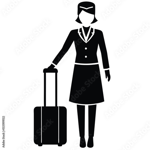 flight attendant element isolated cabin bag on white background