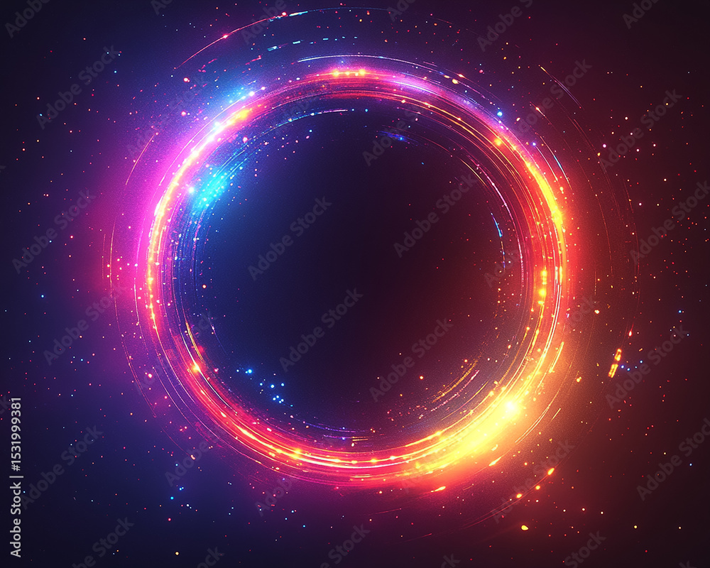 Obraz premium Neon Glow Abstract Design Featuring Circular Patterns in Dark Blue