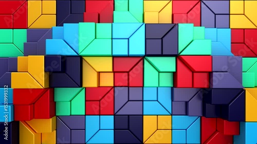 Geometric Shapes Form a Wave. Abstract motion, 3d rendering, 4k resolution
