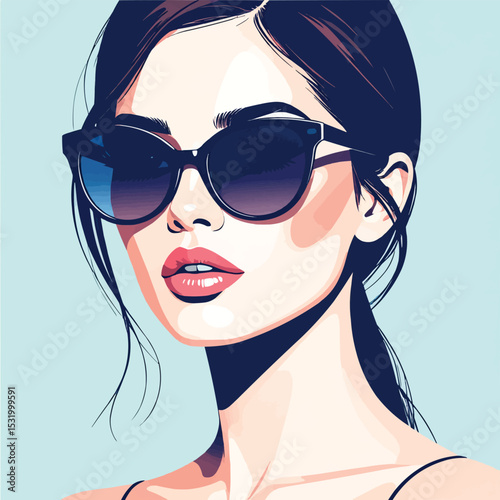 Illustration of a woman with sunglasses and dark hair in a vector style