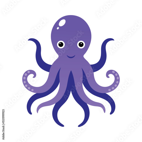 Cute cartoon octopus vector illustration marine animal character smiling face design