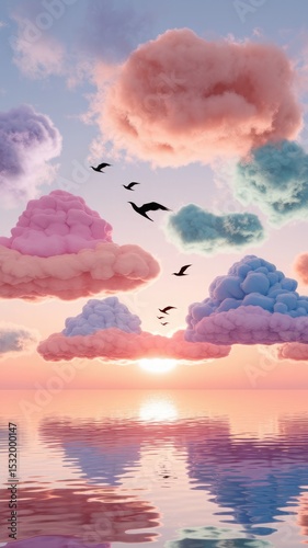 Beautiful evening sunset over the ocean with vibrant orange and red clouds reflecting in the blue water