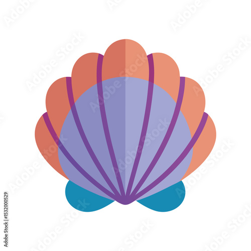 Simple flat vector illustration of a colorful seashell with purple and orange hues