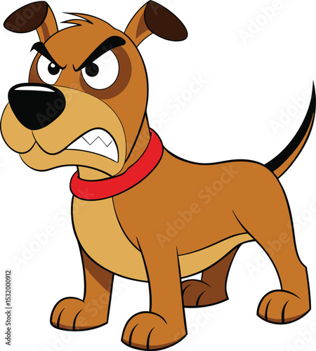 Angry cartoon dog illustration brown fur red collar