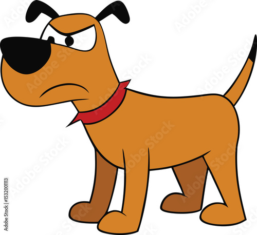 Angry cartoon dog illustration brown fur red collar